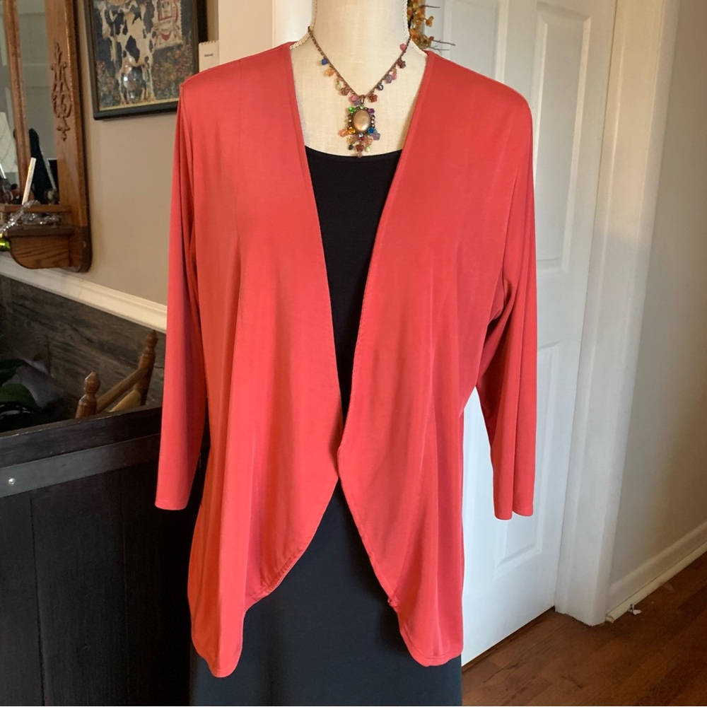 Easywear By Chico’s Womens Sz 2 Open Front Cardigan Slinky Terracotta 3/4 Sleeve
